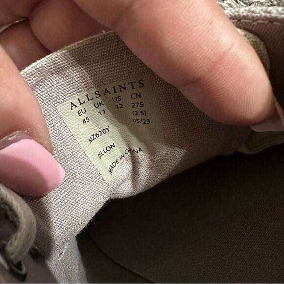 All Saints Cream Canvas Sneakers Classic Minimalist Design Women’s Size 12 - Picture 10 of 10